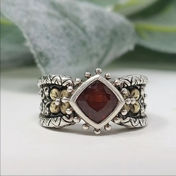 925 SS and 18K gold flower and 1.60CT garnet ring - Picture 8 of 16